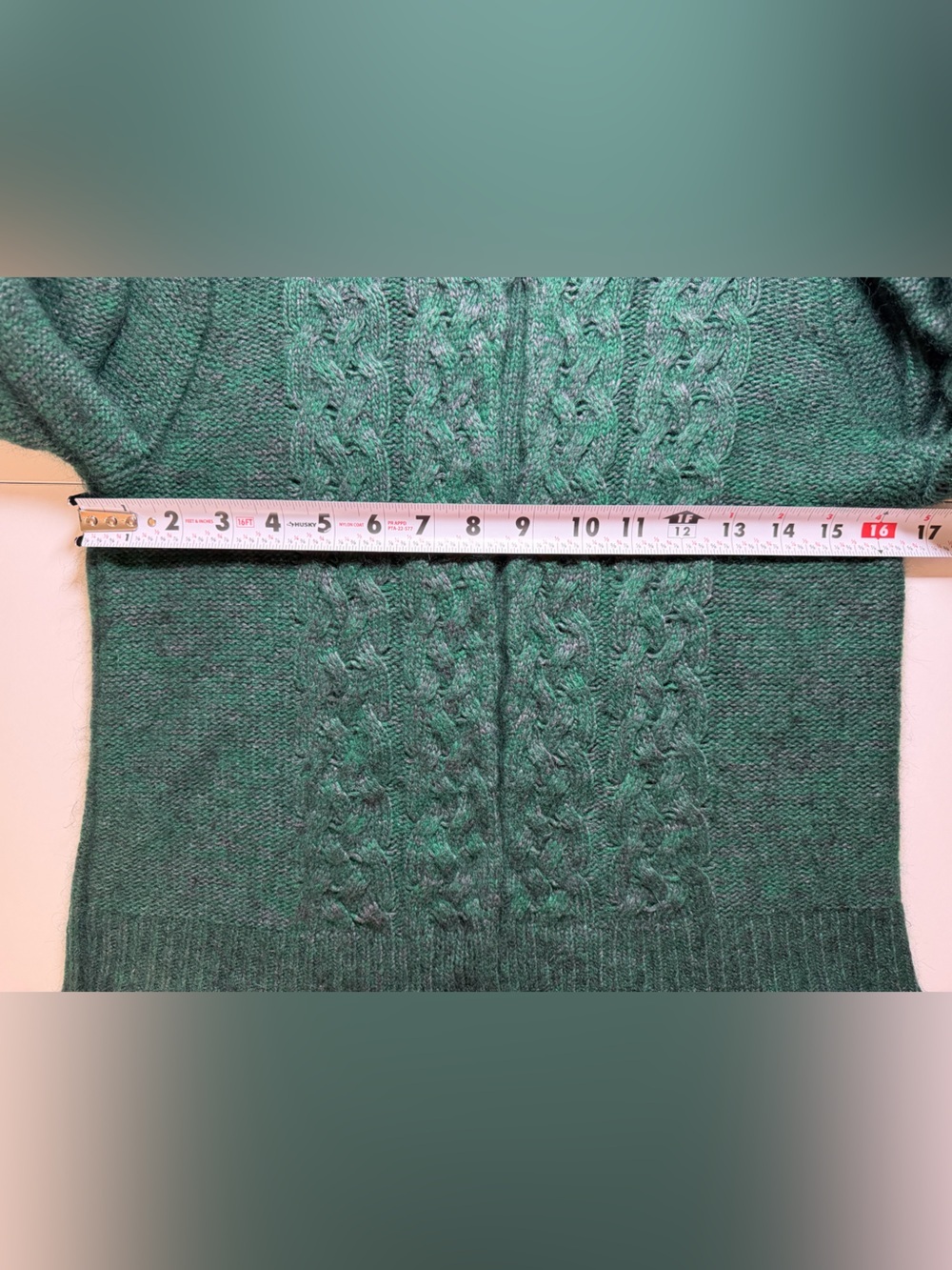 Max Studio Dark Green Cable-Knit Crewneck Cardigan - Picture 10 of 12